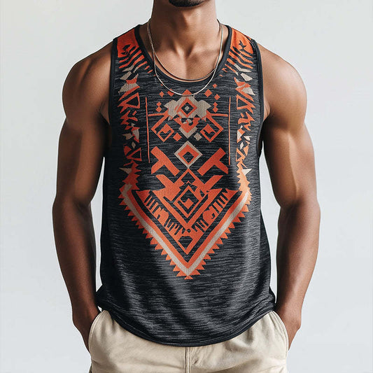 Men's Retro Casual Ethnic Style Printed Round Neck Tank Top MTA0217D4TO