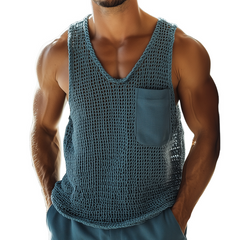 Men's Vintage Solid Knit Pocket Crew Neck Tank Top MTA0932D5TO