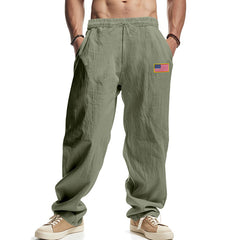 Men's Casual Loose-Fit Pants with Flag Patch - Perfect for Everyday Wear