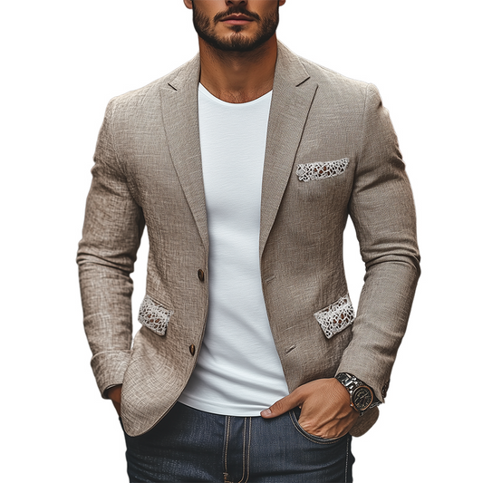 Men's Spring New Casual Lace Splicing Pocket Cotton And Linen Blazer MTA2167C4K