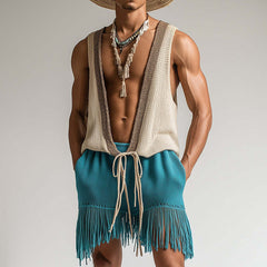 Men's Spring Fashion Towel Cloth Lace Up Sleeveless Shorts Set MTA0845D6P