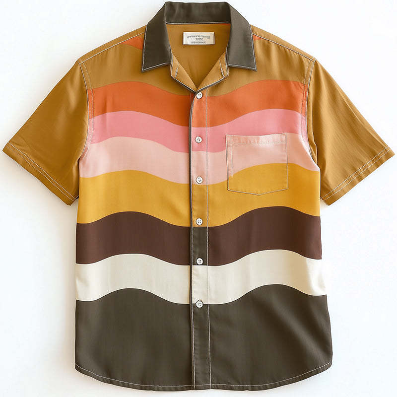Men's Wave Stripe Print Short Sleeve Shirt MTA2553C1P