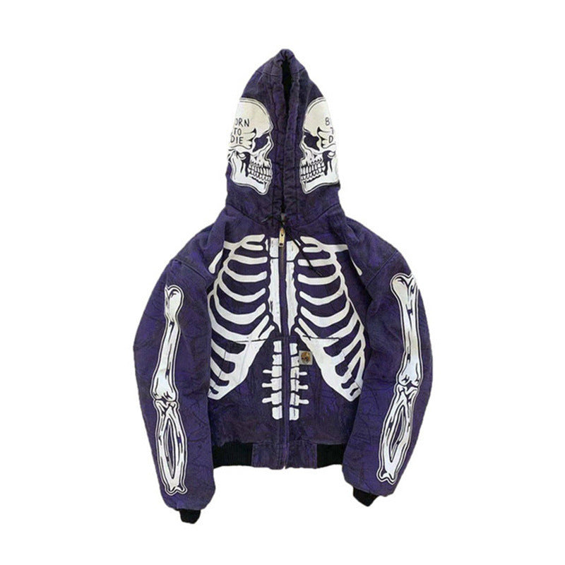Skull Skeleton Graphic Hooded Jacket - Perfect for Edgy Streetwear Enthusiasts