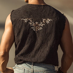 Stylish Black Corduroy Vest with Embroidered Floral Design