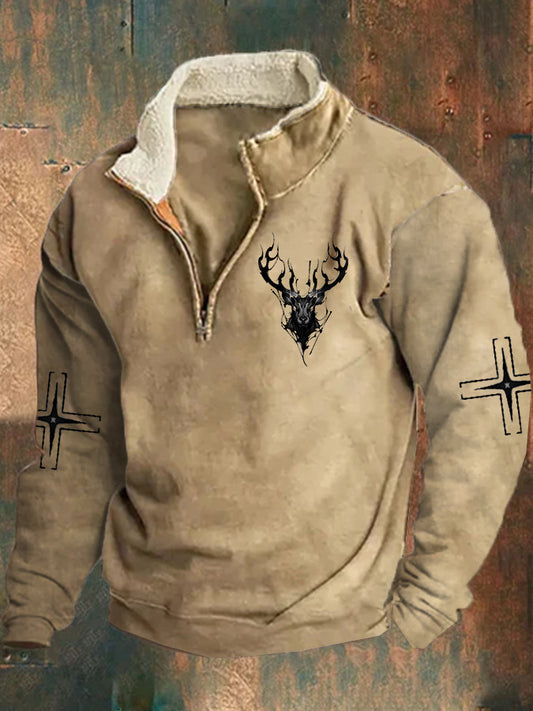 Cozy Half-Zip Pullover with Horse Emblem for Outdoor Enthusiasts
