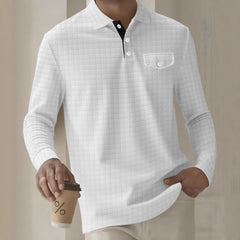 Quilted Black Henley Shirt With Orange Collar Detail For Men