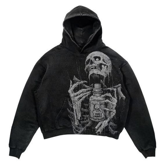 Skull Lightning Graphic Hoodie - Perfect for Edgy Streetwear Enthusiasts