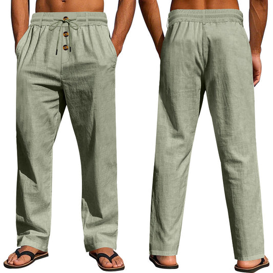 Men's Casual Drawstring Pants with Button Closure - Perfect for Summer and Everyday Wear