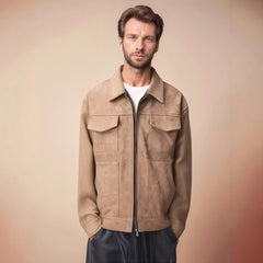 Stylish Gray Jacket With Zipper Closure And Pockets