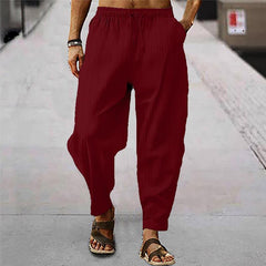 Men's Breathable Cotton And Linen Striped Loose Casual Sports Trousers 71867122X