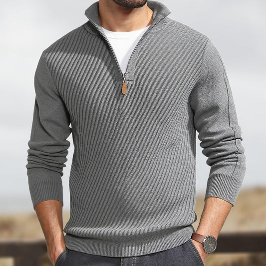 Men's Stylish Half-Zip Ribbed Sweater For Casual And Formal Wear