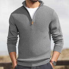 Men's Stylish Half-Zip Ribbed Sweater For Casual And Formal Wear
