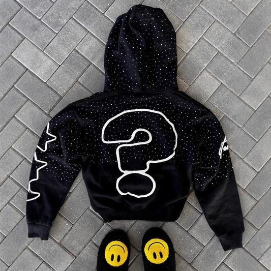 Stylish "Who Cares Get Some Money" Graphic Hoodie with Starry Night Design