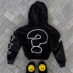 Stylish "Who Cares Get Some Money" Graphic Hoodie with Starry Night Design