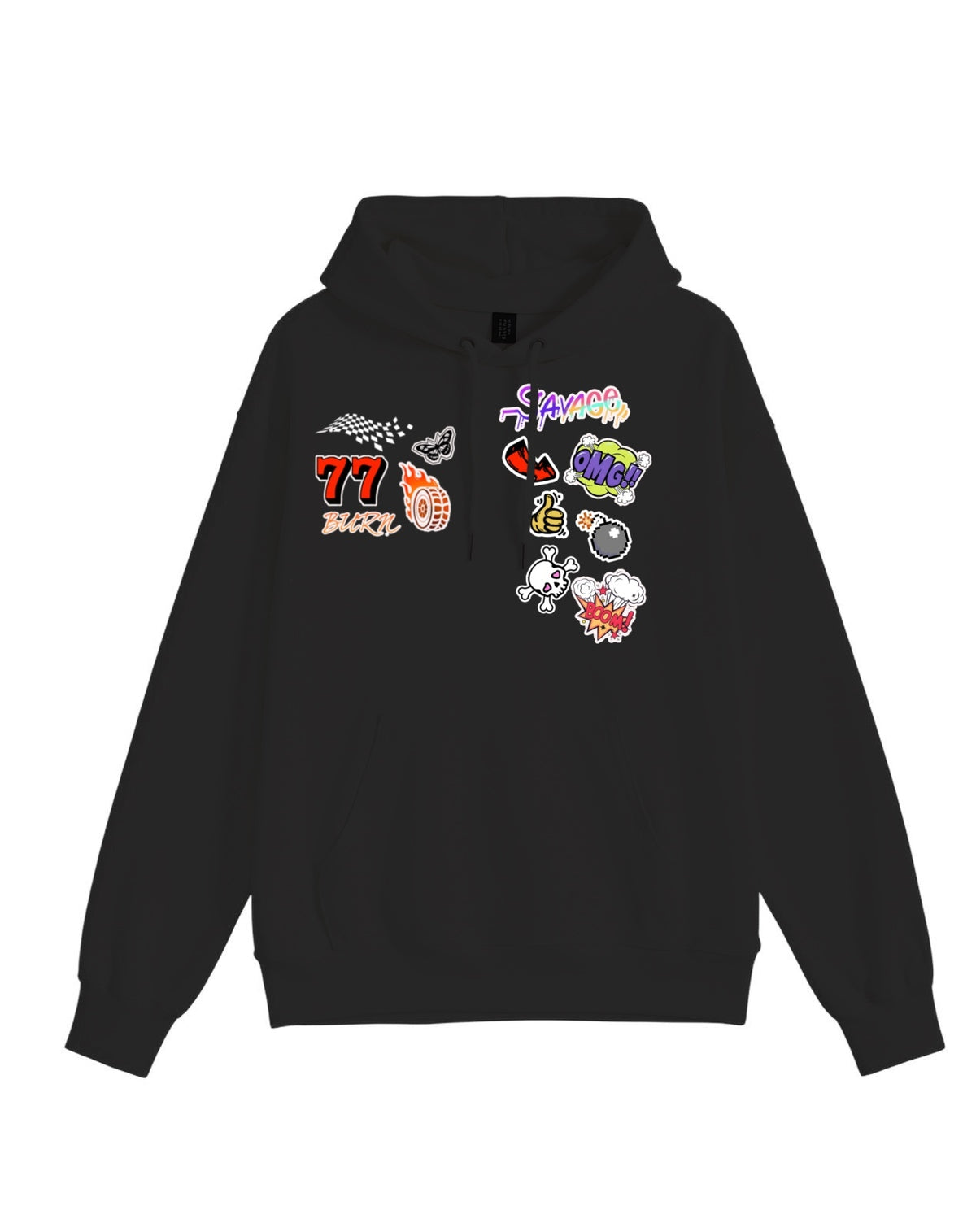 Black Graphic Hoodie With Fun Prints