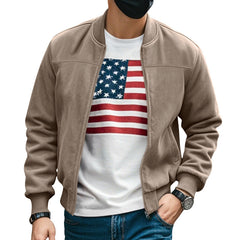 Men's Solid Color Fleece Zip Jacket - Casual Retro Long-Sleeve Cardigan Coat