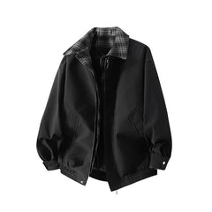 Stylish Brown Bomber Jacket With Plaid Lining For Men - Perfect For Casual And Outdoor Wear