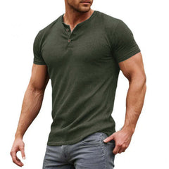 Men's Casual Solid Cotton Blend Slim Fit Henley Neck Short Sleeve T-Shirt 32673533M