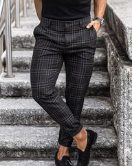 Men's Stylish Plaid Jogger Pants With Casual White Sneakers