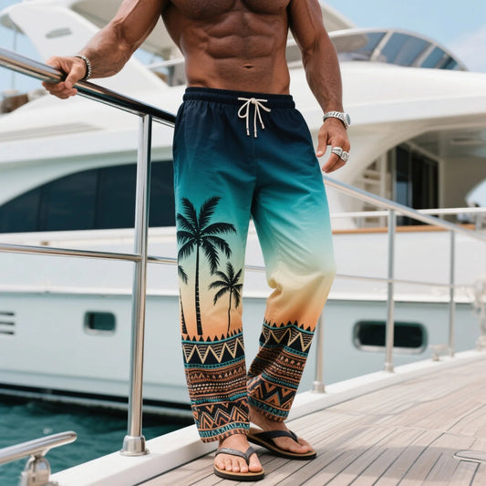 Tropical Palm Tree Print Casual Pants for Men