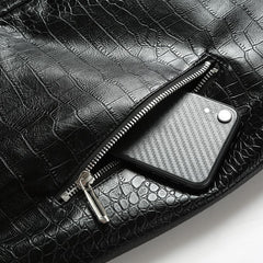 Men's Fashion Crocodile - Pattern Faux Leather Stand Collar Single Breasted Stylish Jacket