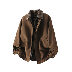 Stylish Brown Bomber Jacket With Plaid Lining For Men - Perfect For Casual And Outdoor Wear