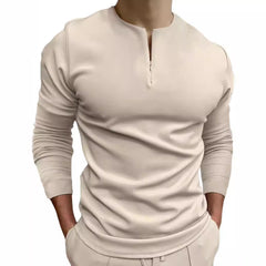 Stylish Men's Long Sleeve Henley Shirt For Casual And Formal Wear