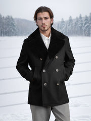 Winter Essential Pea Coat with Faux Fur Collar for Men