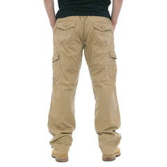 Men's Vintage Outdoor Tactical Cotton Elastic Waist Multi-Pocket Loose Cargo Pants