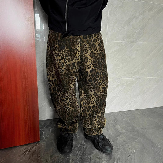 Leopard Print Wide-Leg Pants with Oversized Knit Sweater Set