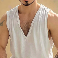 Men's Solid Color Cotton V-Neck Tank Top MTA1791C1X