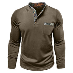 Men's Casual Henley Shirt with Camouflage Accents - Perfect for Everyday Wear