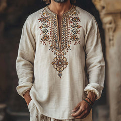 Men's Ethnic Print Open Collar T-Shirt MTA1982C8P