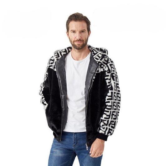 Custom-Made Mink Fur Leather Jacket with Unique Pattern Design