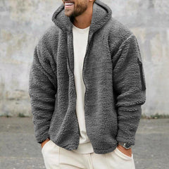 Men's Solid Color Double Fleece Warm Loose Hooded Jacket 18771046X