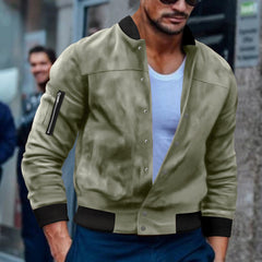 Stylish Men's Bomber Jacket with Zippered Arm Pocket and Snap Button Closure