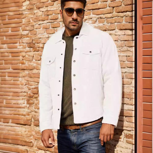 Stylish White Jacket with Detachable Fur Collar for Men - Perfect for Winter and Casual Outfits