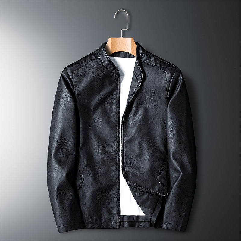 Stylish Stand-Collar Leather Jacket For Men - Perfect For Casual And Formal Wear