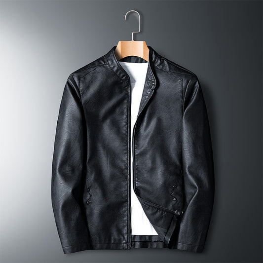Stylish Stand-Collar Leather Jacket For Men - Perfect For Casual And Formal Wear