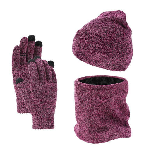 Men's Winter Plus Velvet Hat Scarf Gloves Three-piece Knitted Hat 11161881K