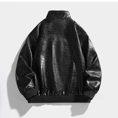 Men's Fashion Crocodile - Pattern Faux Leather Stand Collar Single Breasted Stylish Jacket