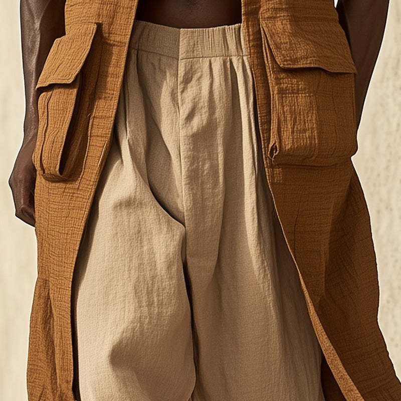 Men's Western Vintage Long Sleeveless Linen Vest MTA2899C4P