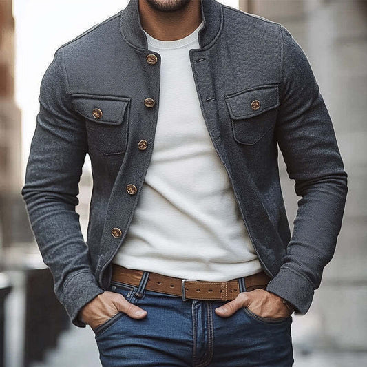 Men's Spring/Autumn Dark Gray Twill Button Jacket MTA2020C2U