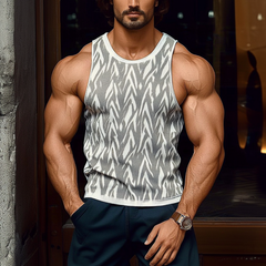 Men's Casual Round Neck Slim Fit Jacquard Knitted Tank Top MTA2555C9M