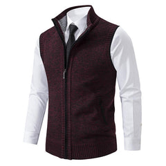 Men's Casual Solid Color Stand Collar Sleeveless Knitted Vest 19972434Y