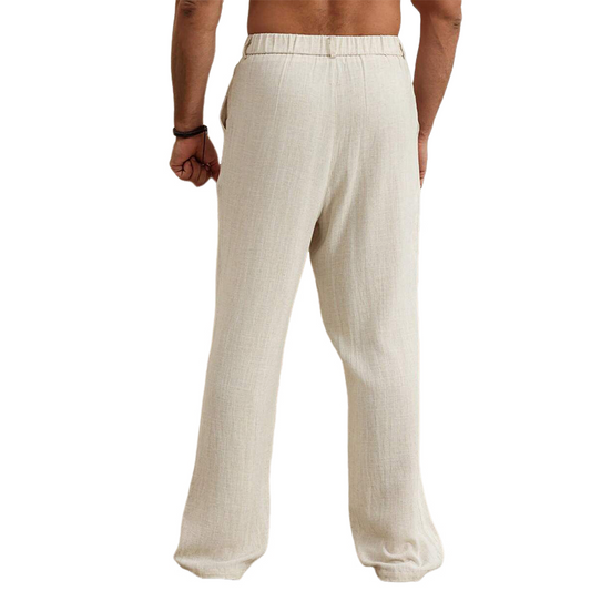 Men's Casual Cotton And Linen Solid Color Elastic Beach Pants MTA0384D5X