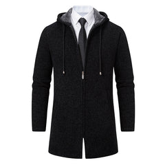 Men's Stylish Hooded Zip-Up Coat With Faux Fur Lined Collar - Perfect For Winter And Formal Occasions