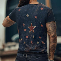 Men's Retro Casual Star Universe Printed Round Neck Short Sleeve T-Shirt MTA2112C7TO
