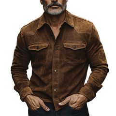 Men's Vintage Brown Suede Long Sleeve Shirt 12649144U