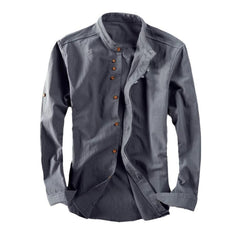 Stylish Mandarin Collar Shirt With Unique Button Design For Men